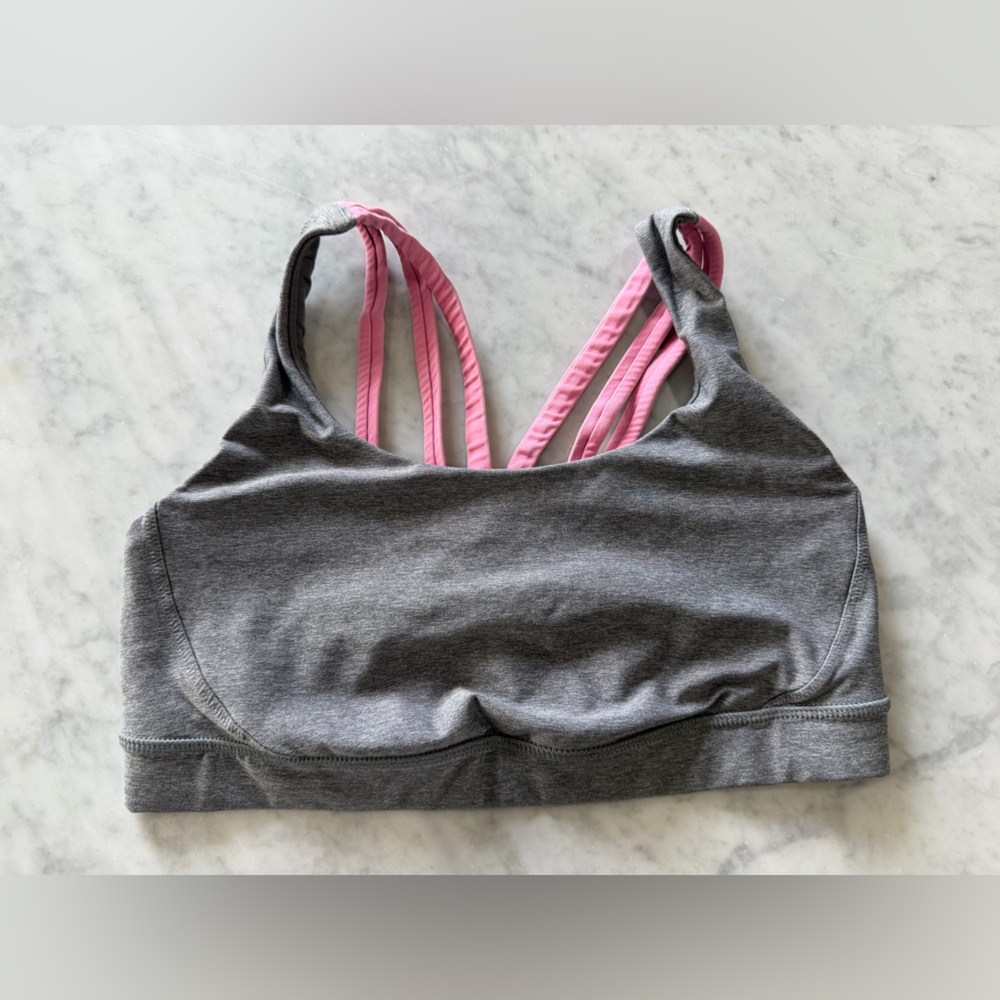 Lululemon Size 8 Gray Pink Strappy Back Sports Bra
